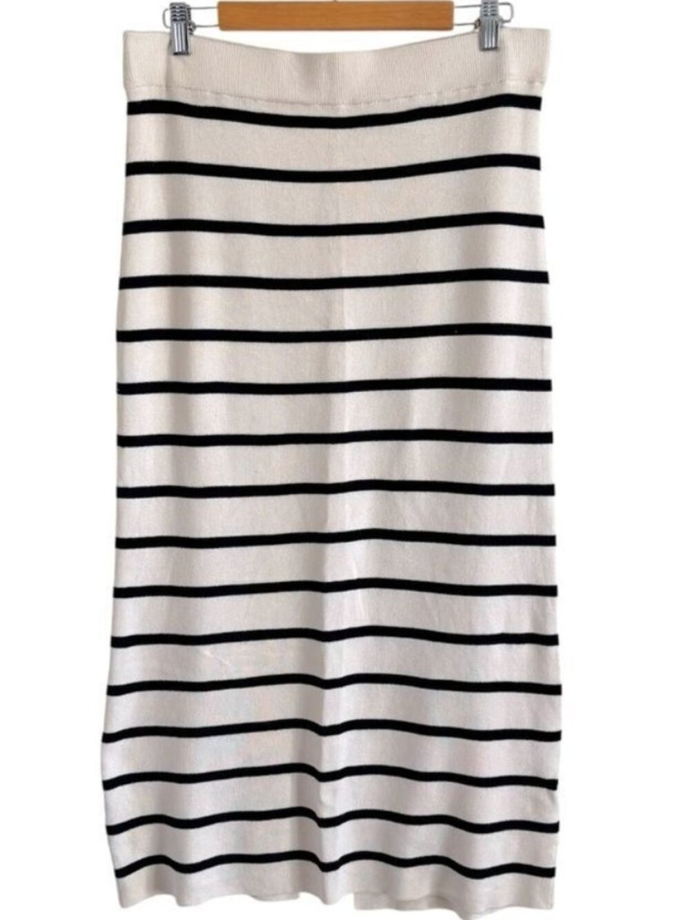 Striped Maxi Skirt Black Cream Slit Back L